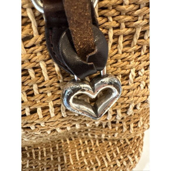 BRIGHTON Handbag Braided Leather Woven Straw Rafia Satchel Purse Heart Y2K - Picture 3 of 16